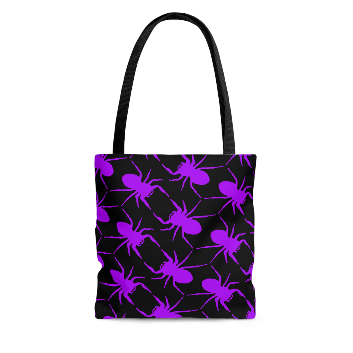 Jumping Spider Print Tote Bag with Purple on Black Spider Print