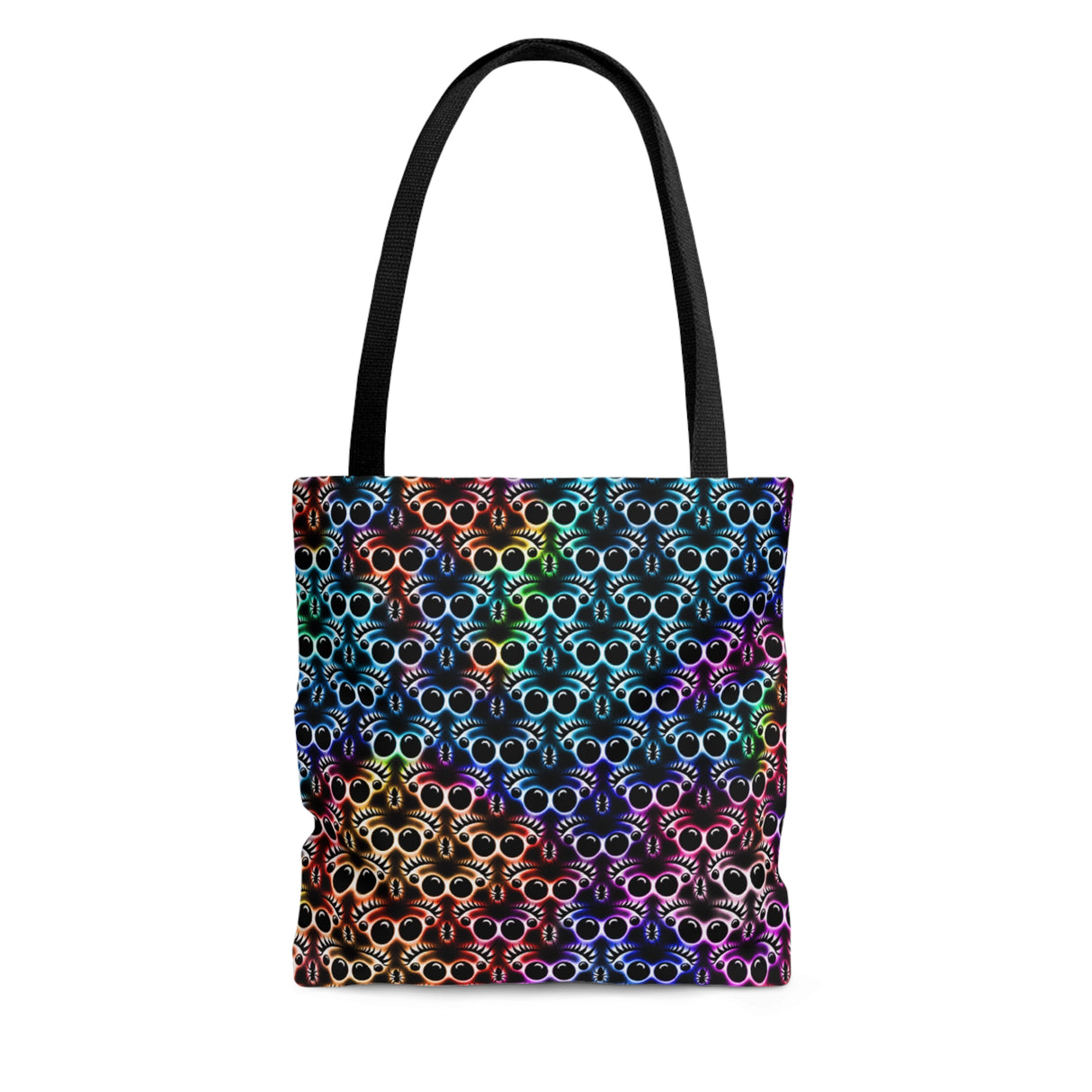Jumping Spider Tote Bag Featuring Spider Eyes Print  Rainbow