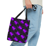 Jumping Spider Print Tote Bag with Purple on Black Spider Print