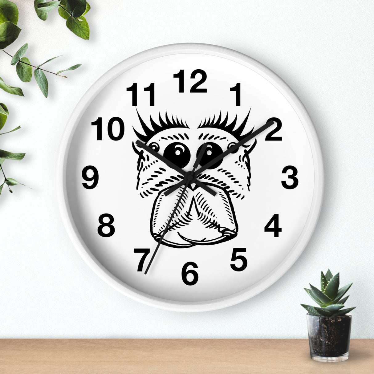 Jumping Spider Wall Clock featuring spider eyes art
